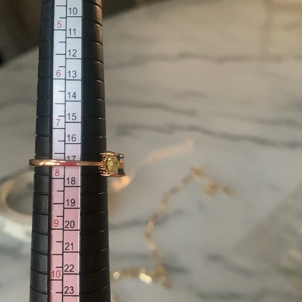 NEW  HIGH END 18k Rose Gold Plated Hearts Ring with Blue and Yellow Stones. #8